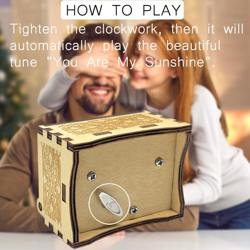 Sooharic Music Box for Husband, Gifts for Husband, Vintage Engraving Wooden Sunshine Music Box Mechanism - Image 4